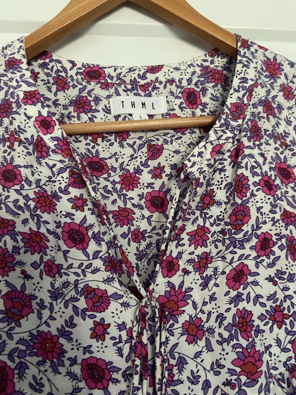 THML Floral Boho Blouse Pink Purple White Orange - Sz L Botanical Paisley